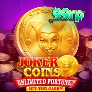 Tampilan antarmuka slot Joker Coins Unlimited Fortune dengan simbol koin emas dan latar belakang klasik.